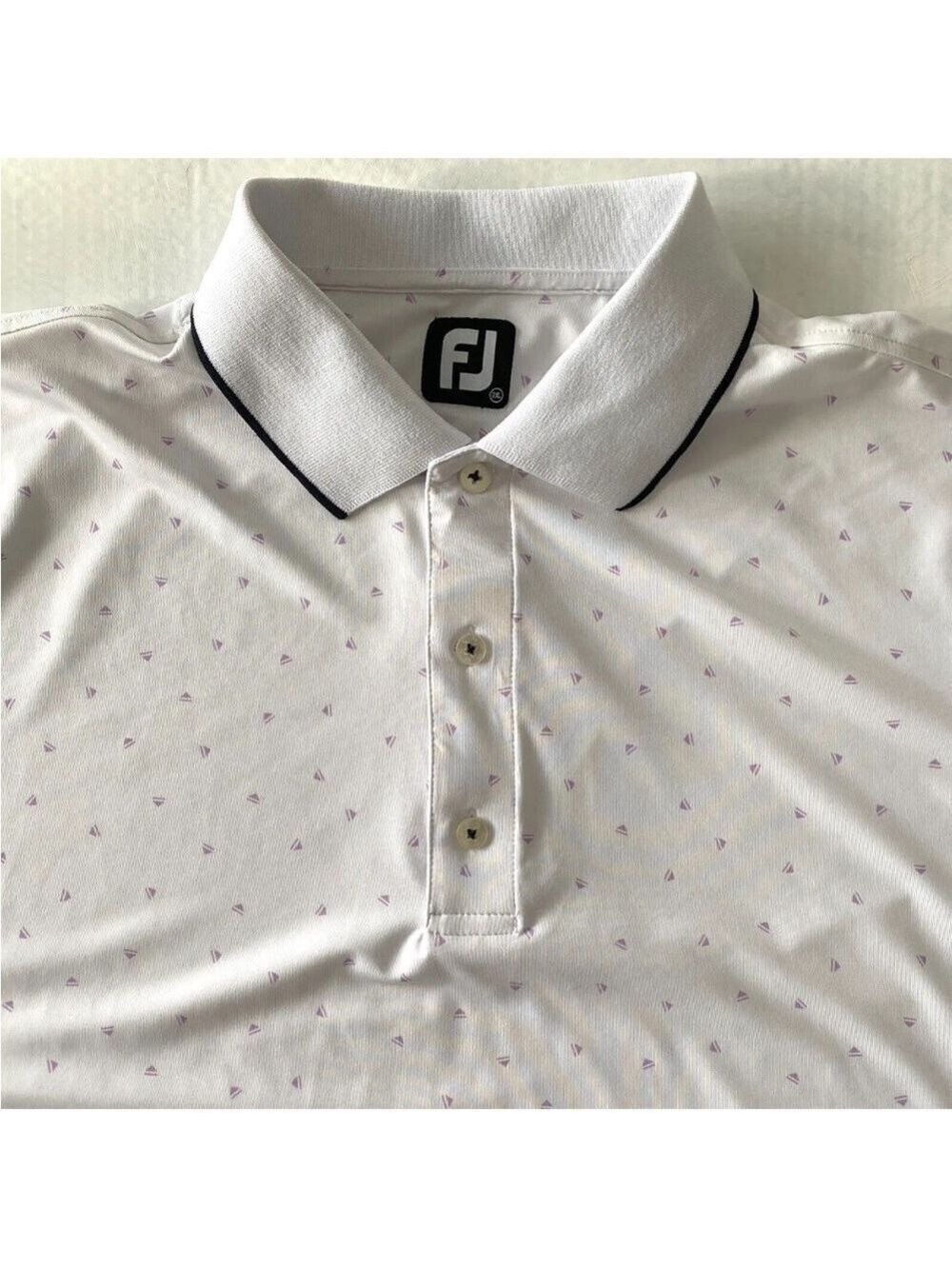 FootJoy FJ Golf Polo Shirt Short Sleeve Mens 2XL White Purple Triangle pattern